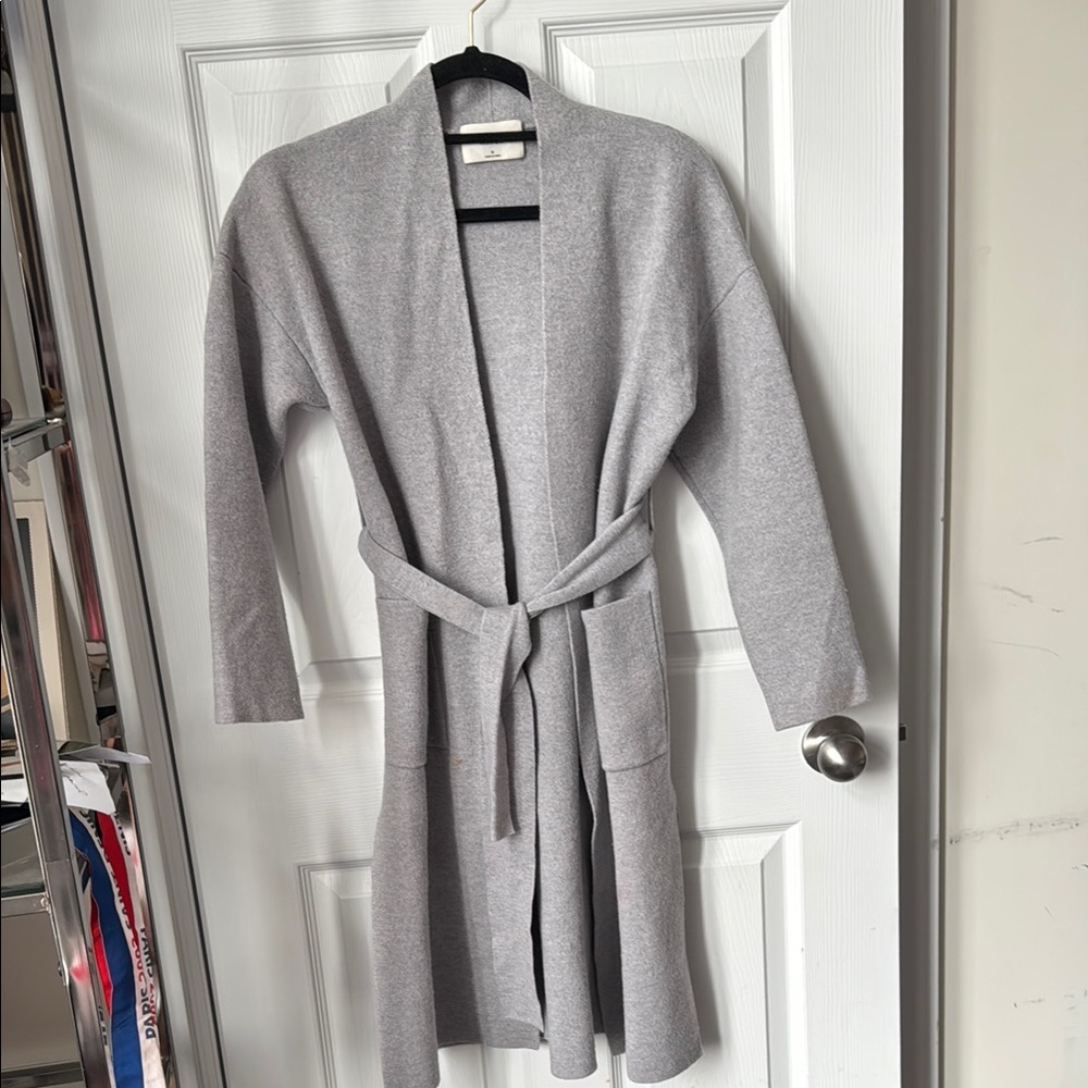 Wilfred Light Gray Knit Cardigan 100% merino wool.